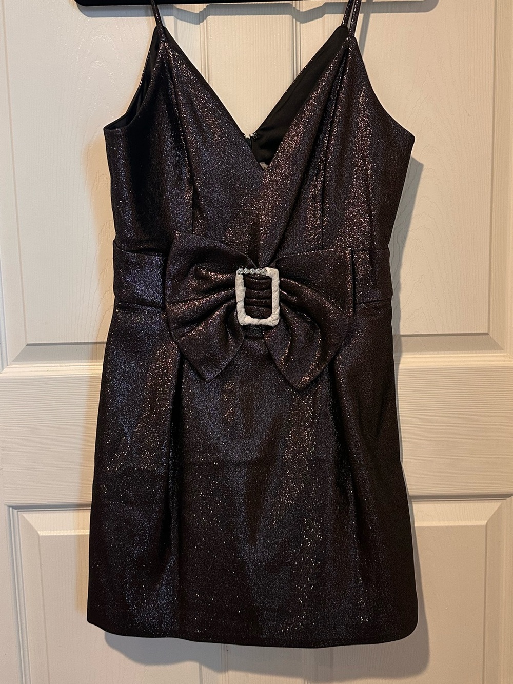 NWT Ramy Brook Brown Glitter V-Neck Bow-Accent Mini Dress